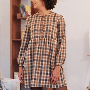 Camel Plaid Babydoll Dress NWOT